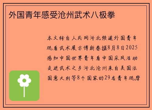 外国青年感受沧州武术八极拳